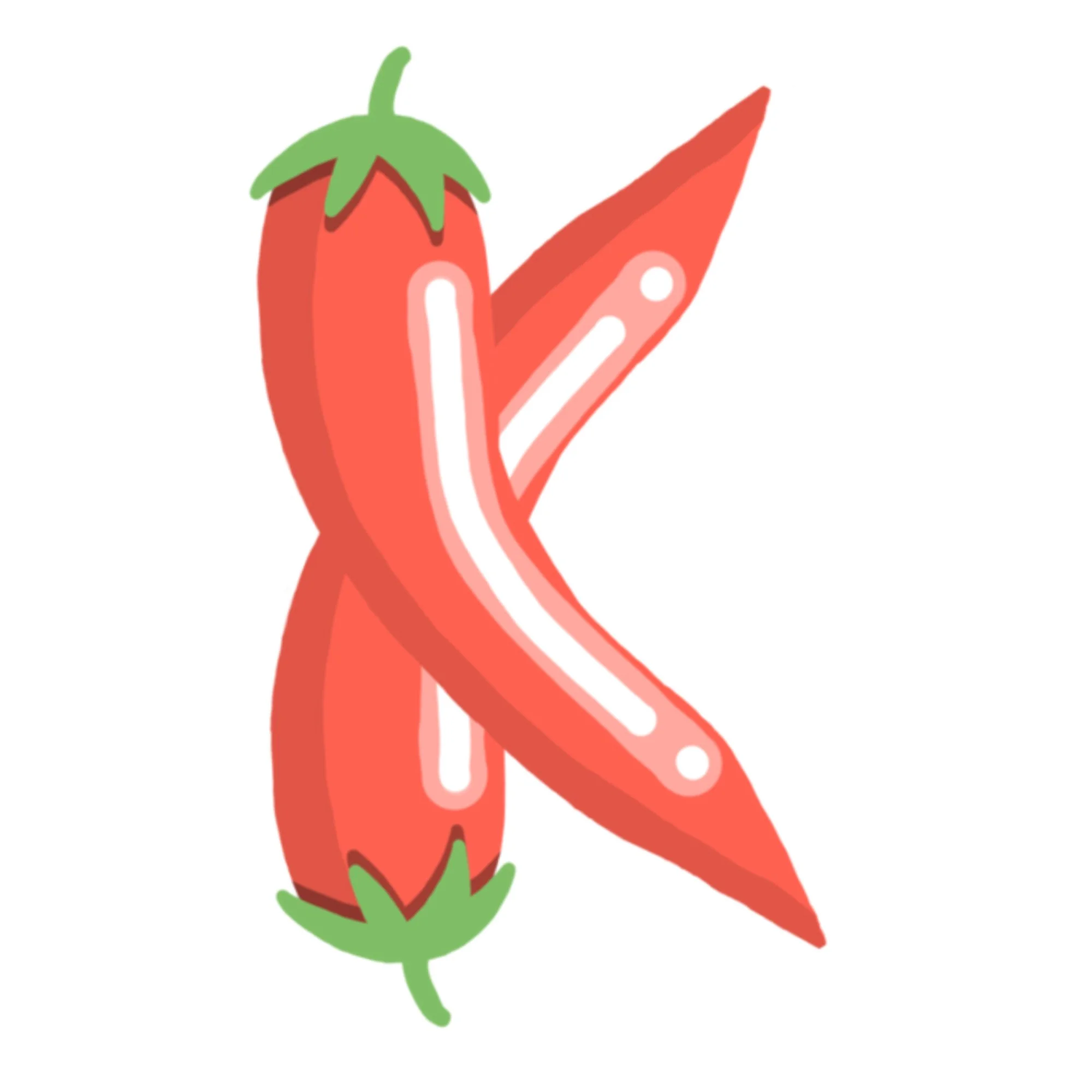 Illustration of a red okra vegetable, with one whole okra and a cut-open okra showing the inside seeds.