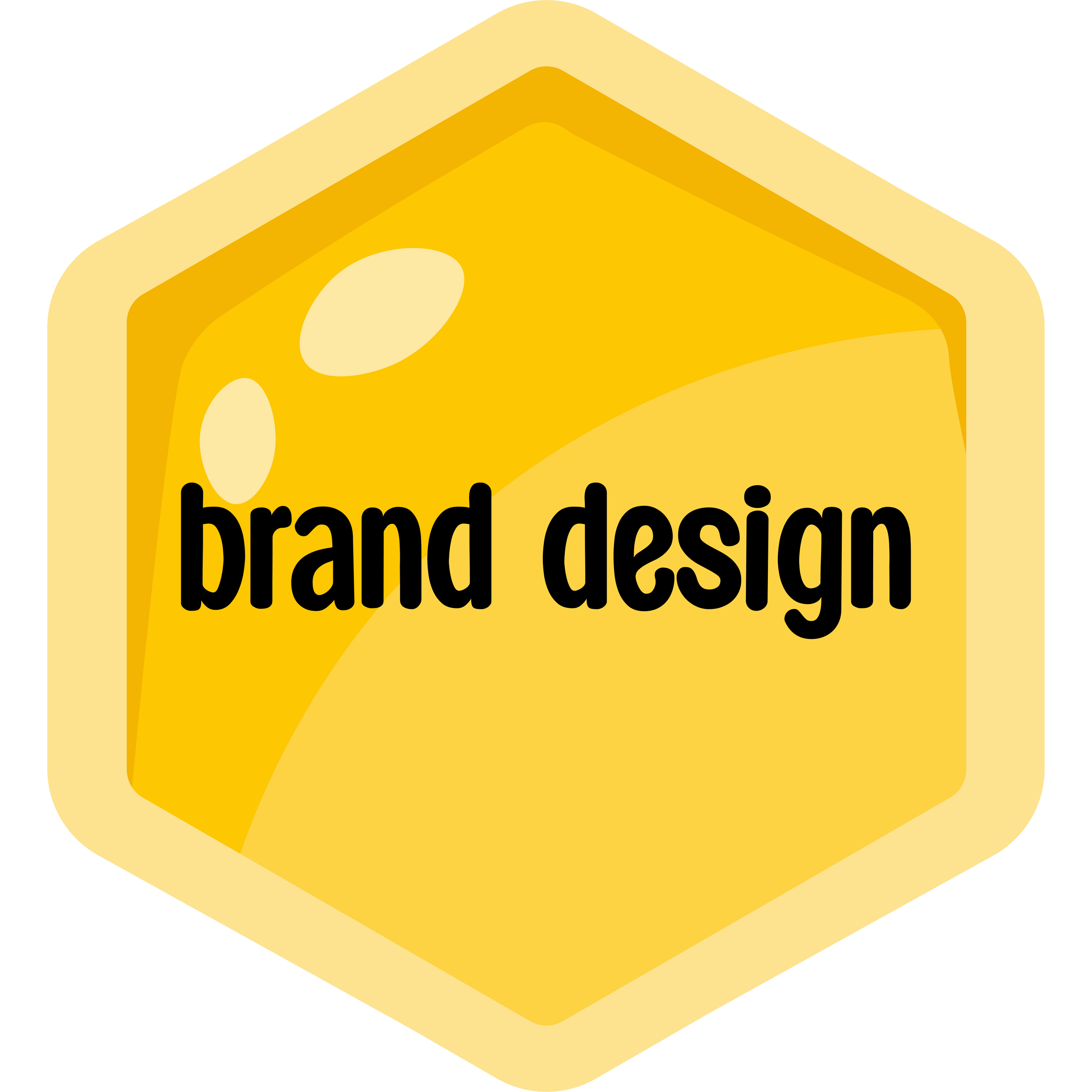 Yellow hexagonal honeycomb illustration with the word 'brand design' in black text