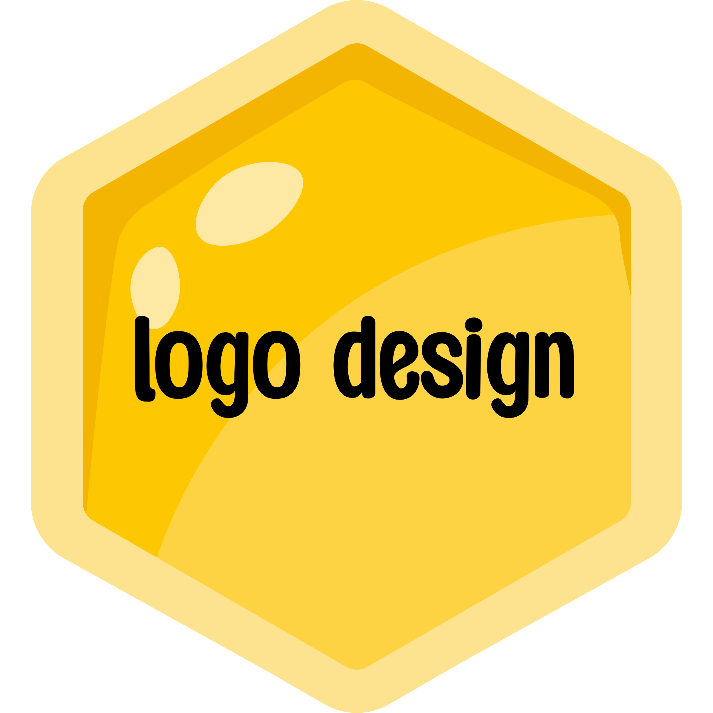 Yellow hexagonal honeycomb illustration with the word 'logo design' in black text