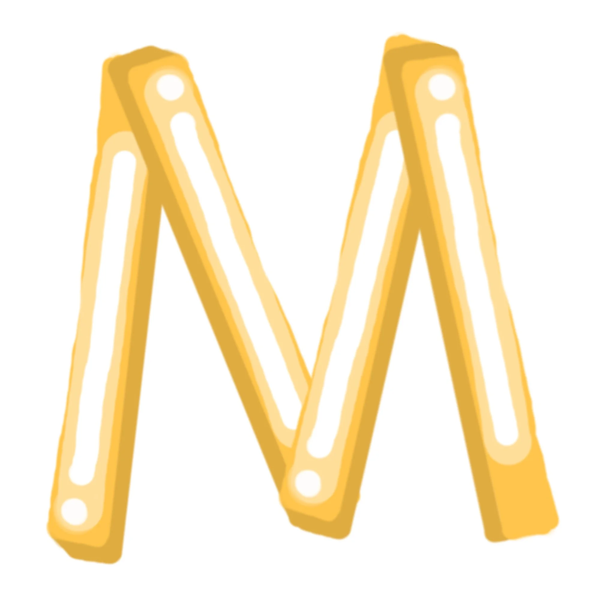 Illustration of the letter M made from sandwich cookies with white filling.