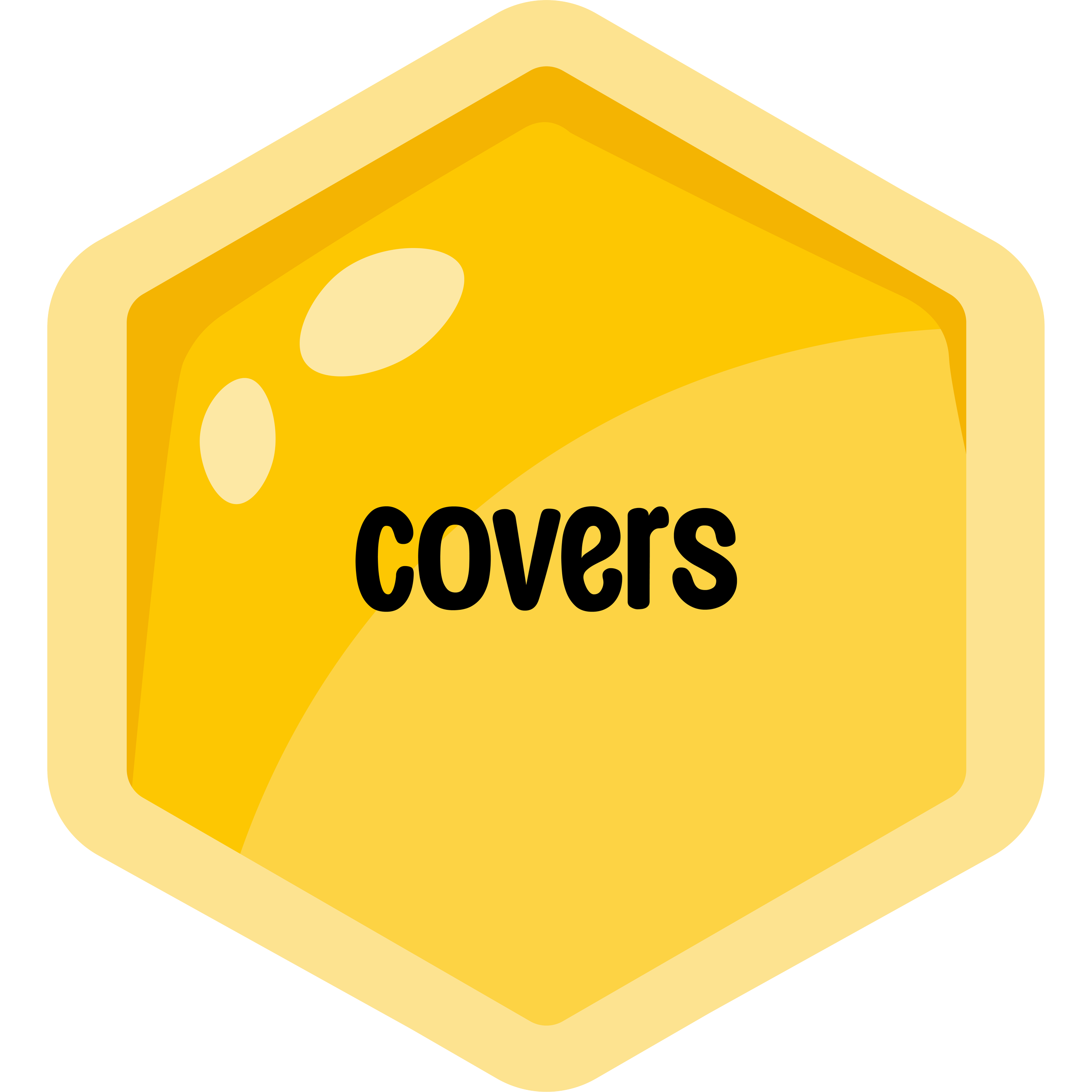 Yellow hexagonal honeycomb illustration with the word 'covers' in black text