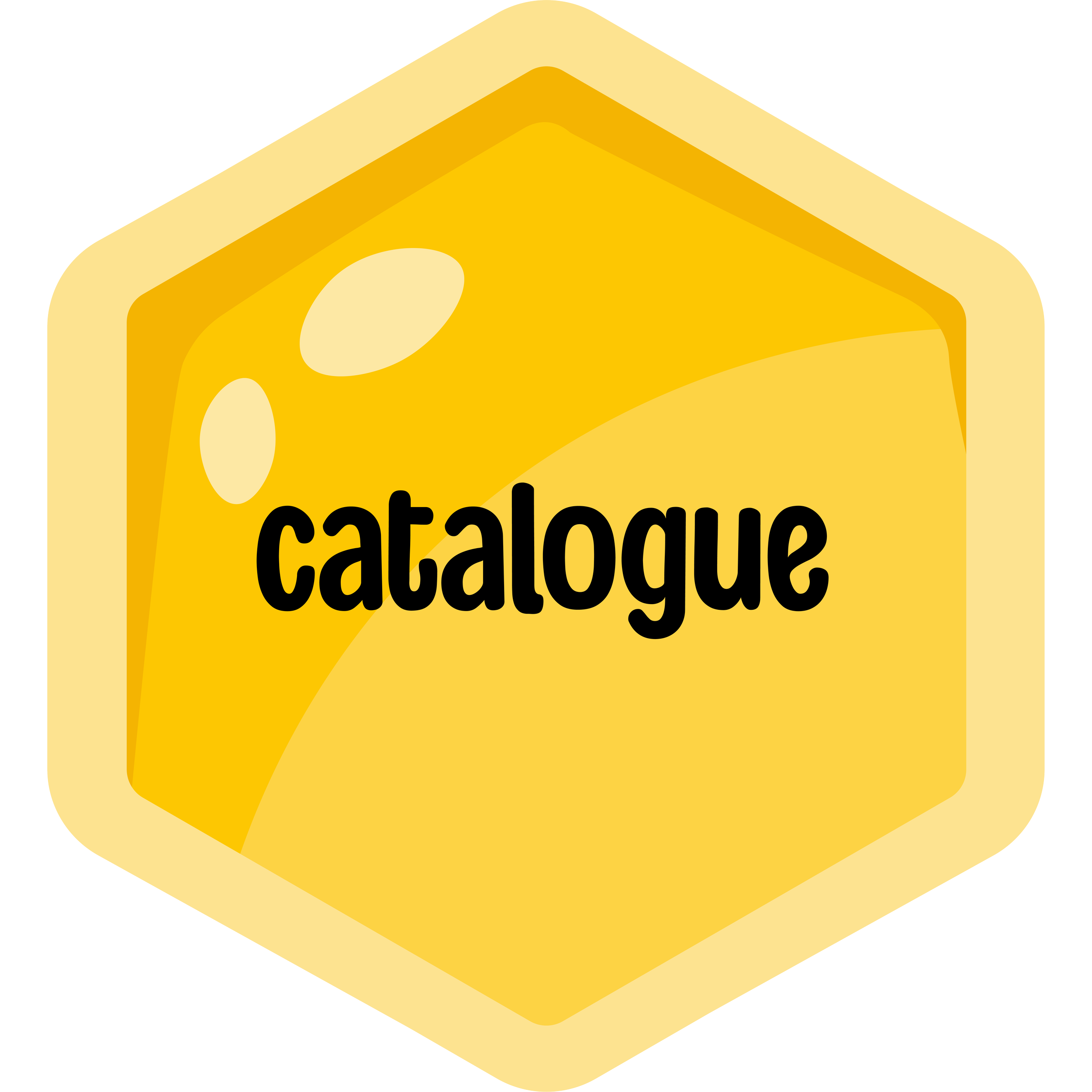 Yellow hexagonal honeycomb illustration with the word 'catalogue' in black text