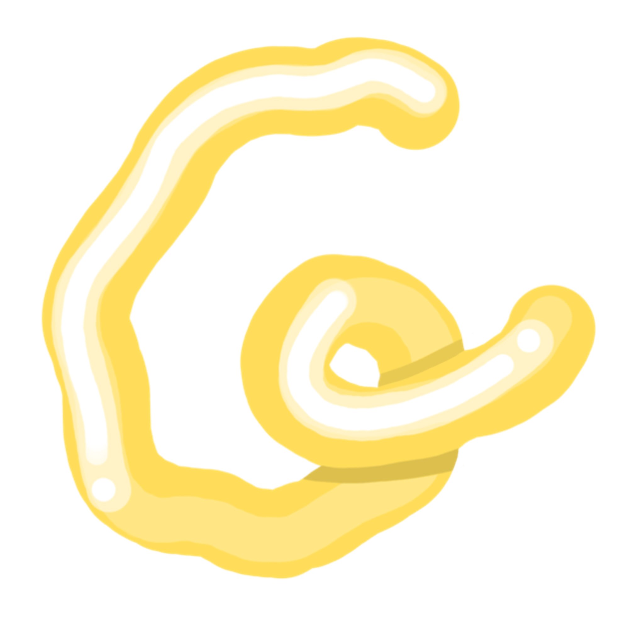 A stylized yellow pasta shape resembling the letter 'C' with a spiral in the middle.