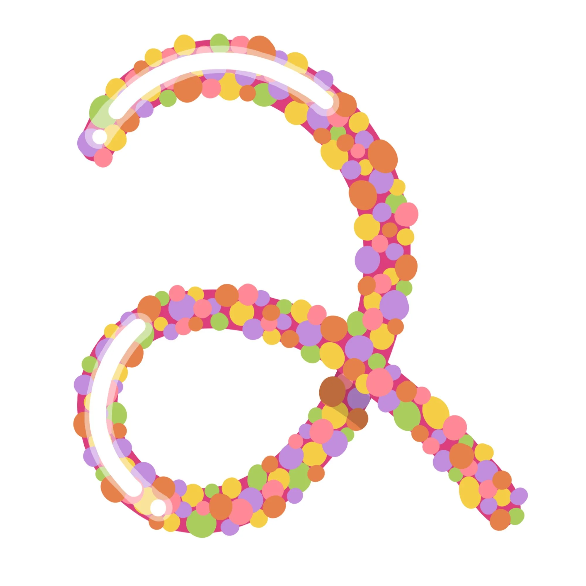 Colorful illustration of a magnifying glass made of multicolored dots on a white background.