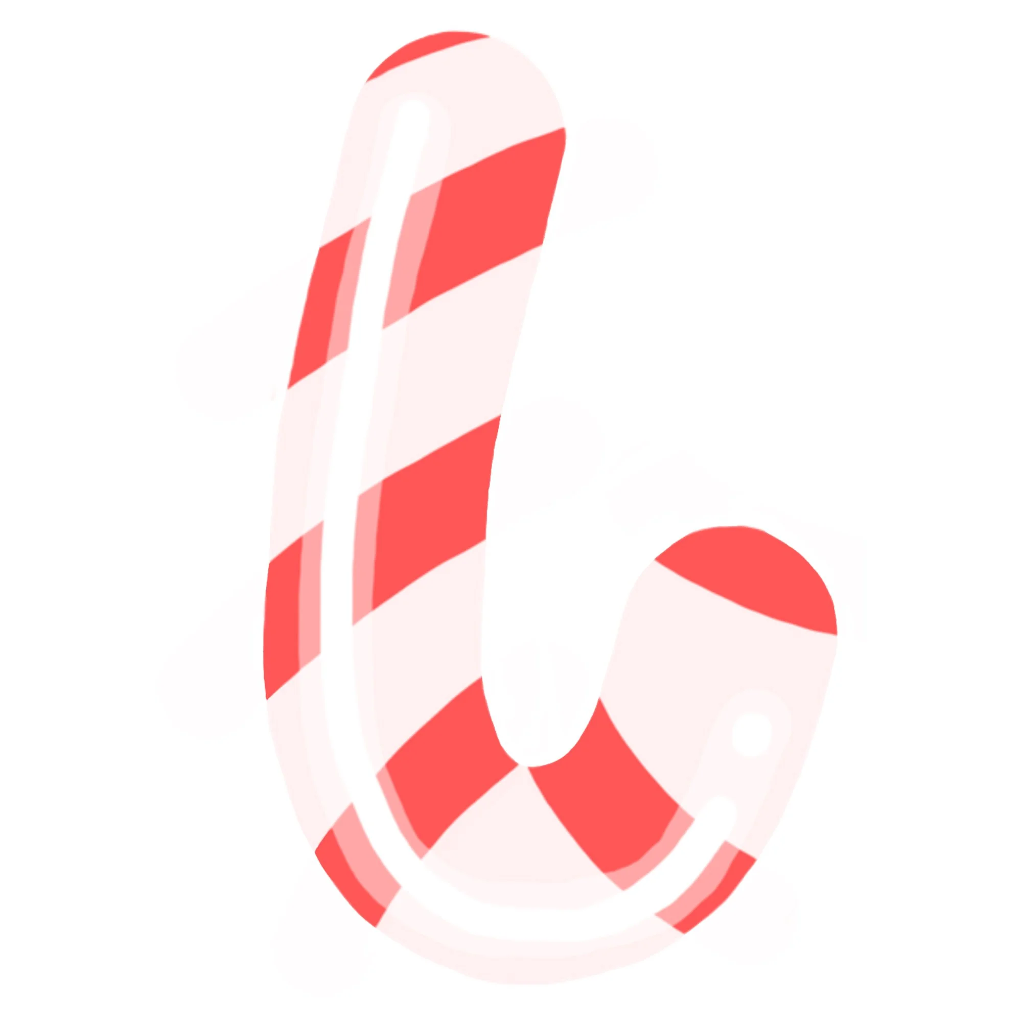 A stylized candy cane with red and white stripes, depicted in a cartoon-like illustration.