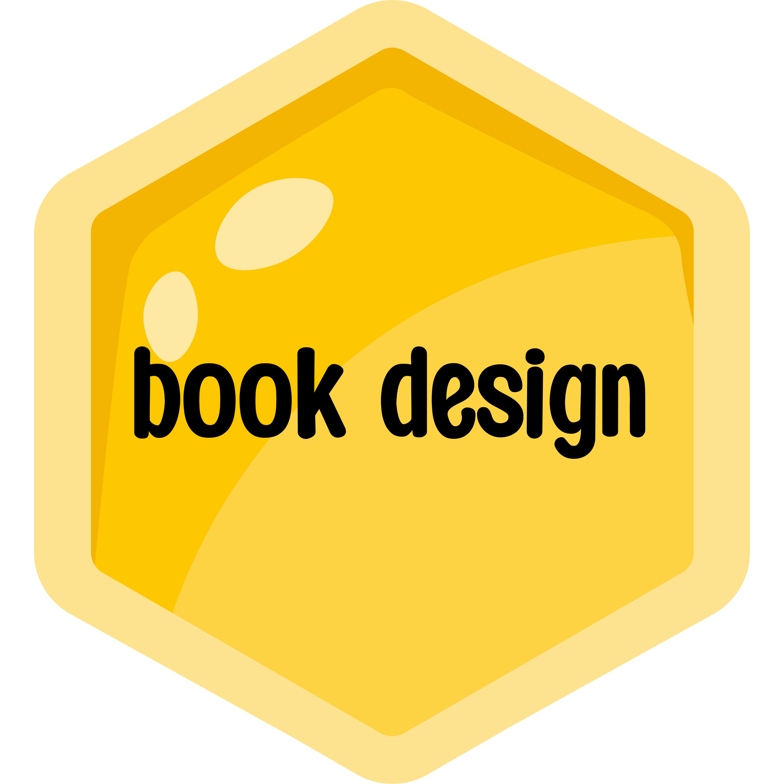 Yellow hexagonal honeycomb illustration with the word 'book design' in black text
