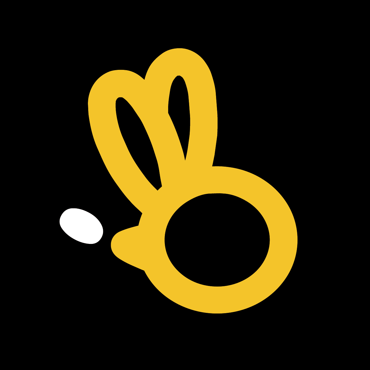 A yellow bee representing a lowercase b on a black background.