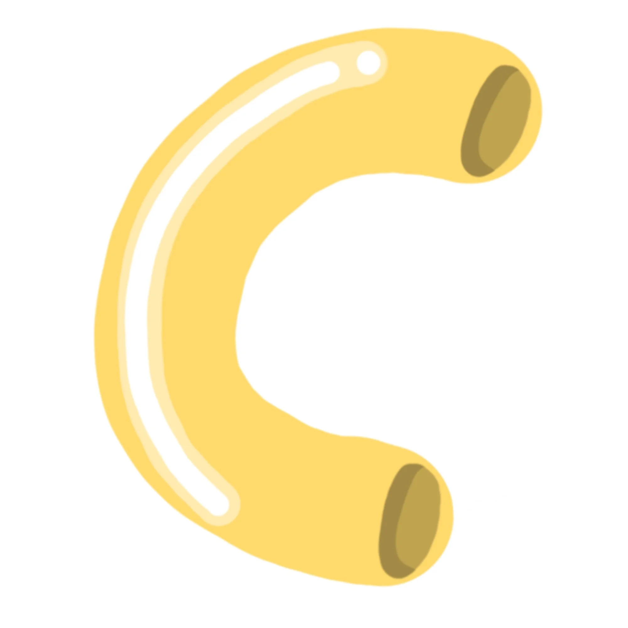 A digital illustration of a yellow banana with a curved shape.