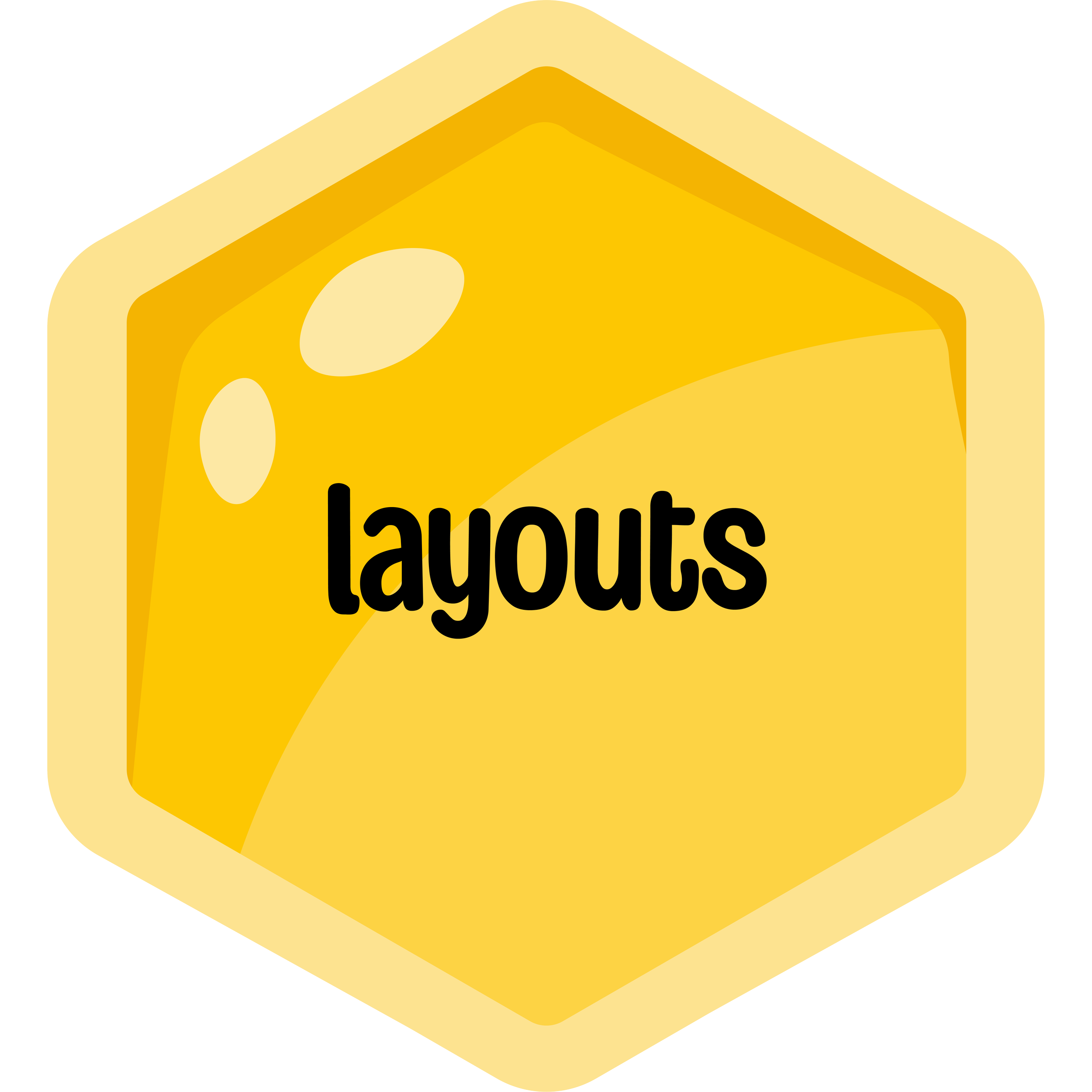 Yellow hexagonal honeycomb illustration with the word 'layouts' in black text