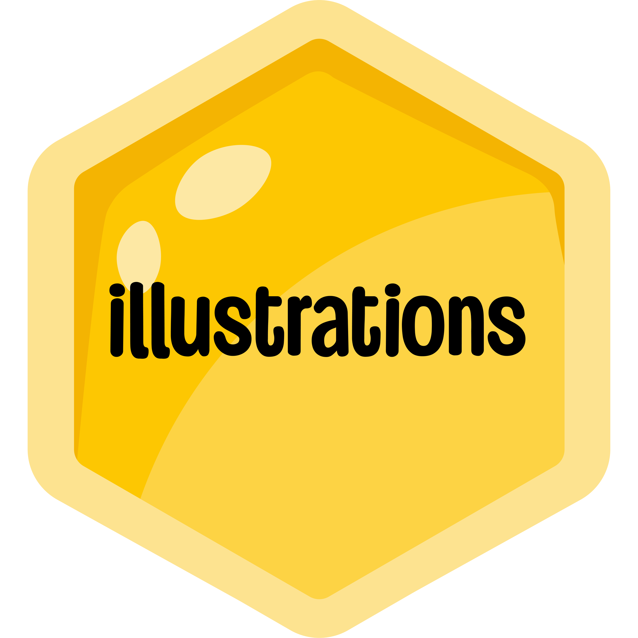 Yellow hexagonal honeycomb illustration with the word 'illustrations' in black text