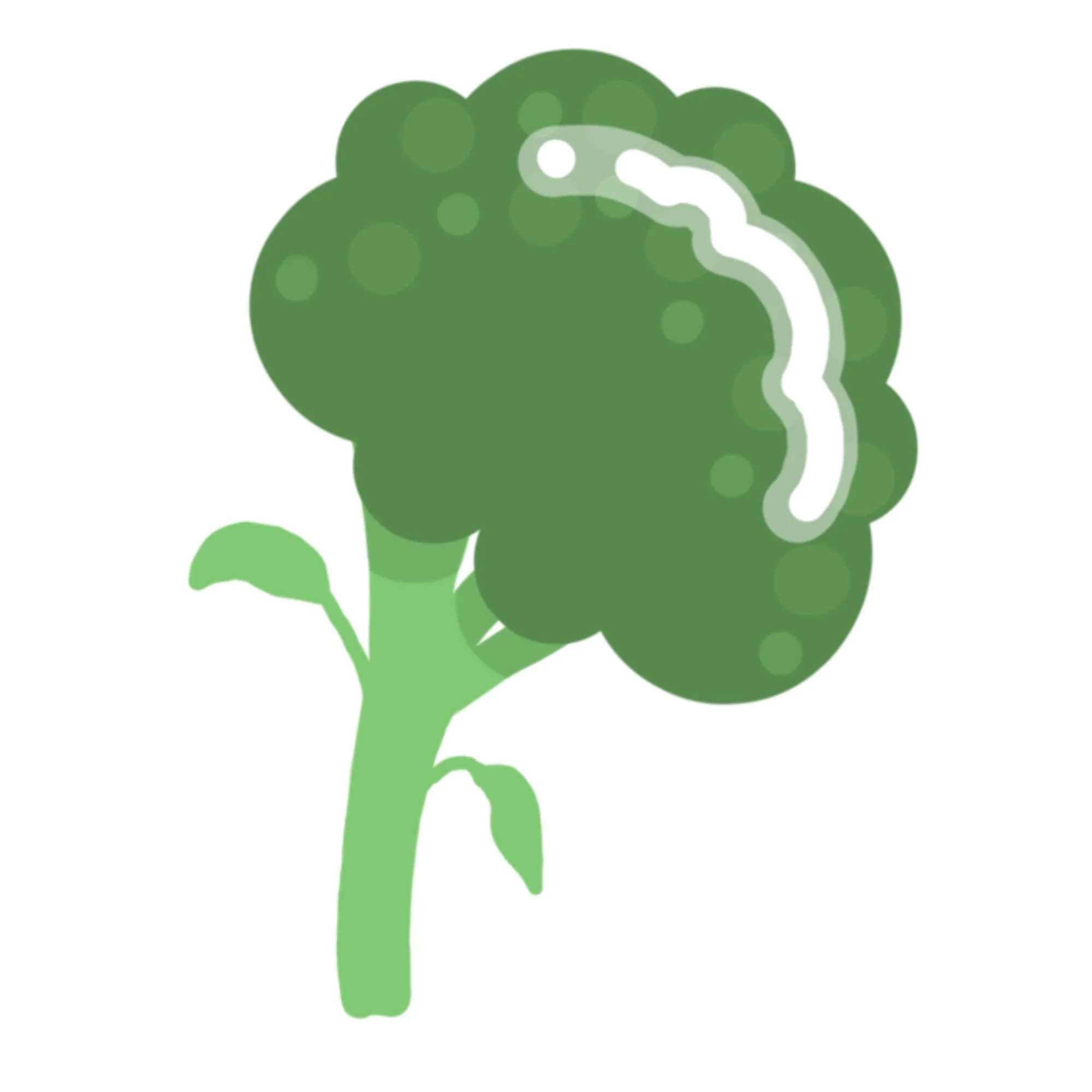 Digital illustration of a broccoli head with a light green stalk and dark green florets.