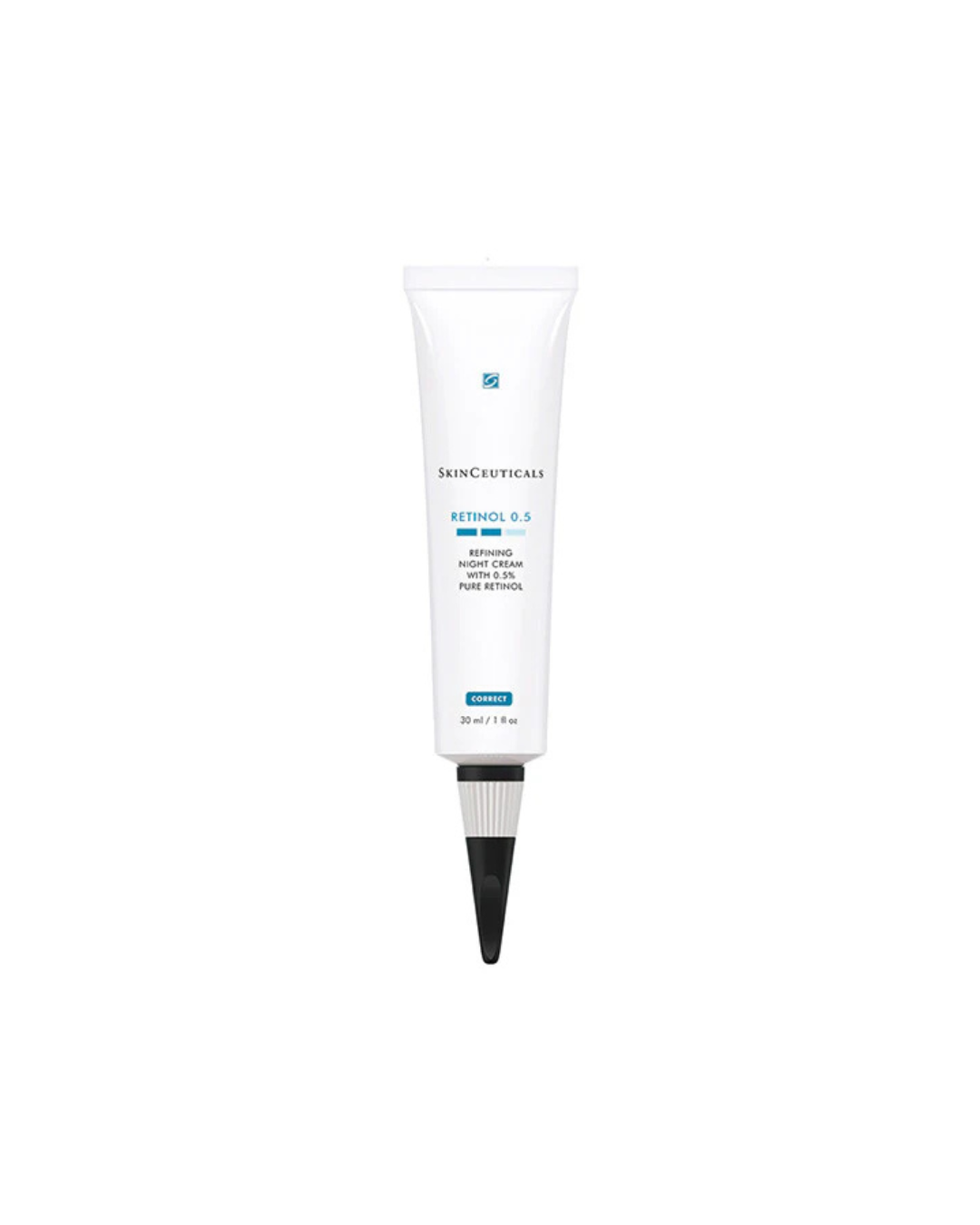 A tube of SkinCeuticals Retinol 0.5 refining night cream with pure retinol, standing upright against a white background.