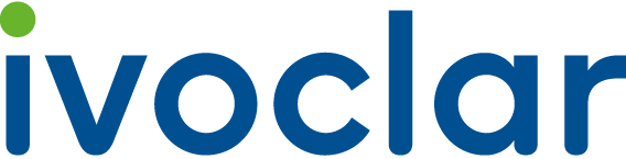 Close-up of the logo for Ivoclar, a dental products company, featuring the company name in blue lowercase letters with a green arc above the letter 'i'.