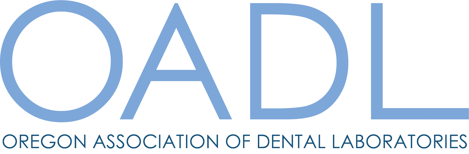 Logo of Oregon Association of Dental Laboratories, with large blue letters 'OADL' and smaller text beneath stating 'Oregon Association of Dental Laboratories'.