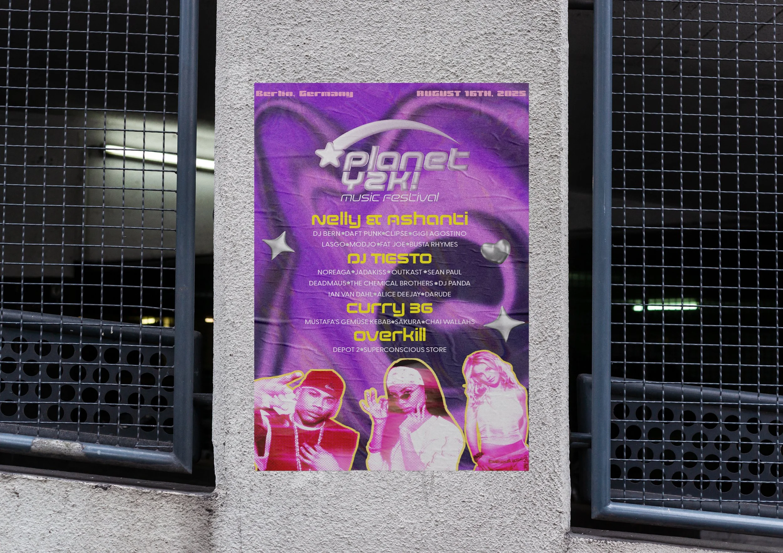 A poster designed to showcase the festival lineup and highlight featured artists. It serves both as a promotional piece and an informative guide, giving attendees a clear overview of the performances while capturing the visual energy and aesthetic of