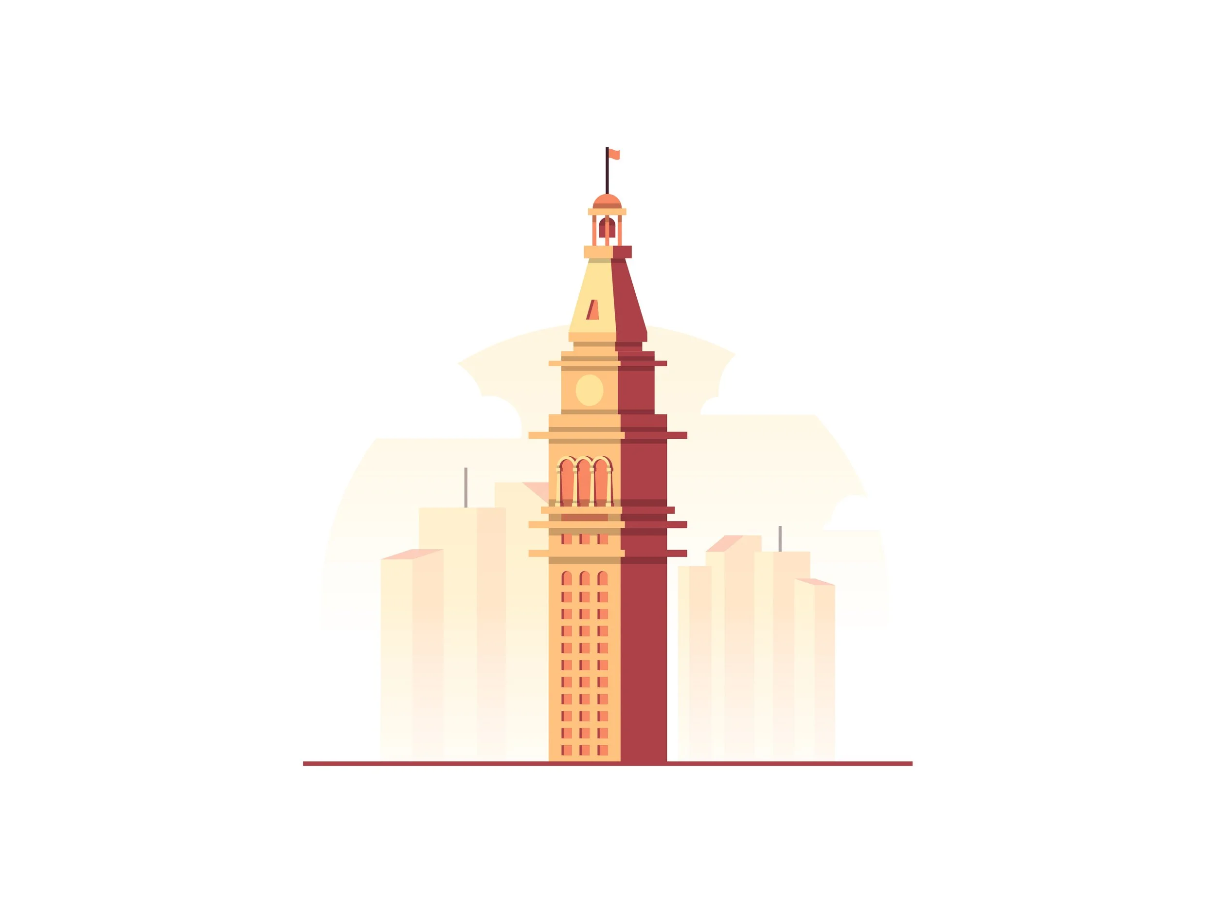 A digital illustration of the New York City clock tower with a background of city buildings.