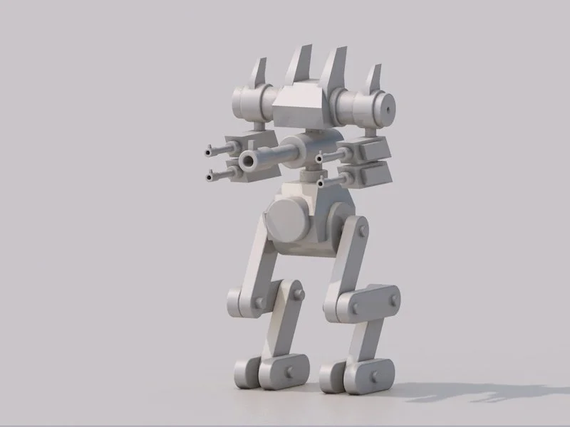 A gray, robotic animal resembling a dog or wolf with four legs, a body with guns and a head with three antennae.
