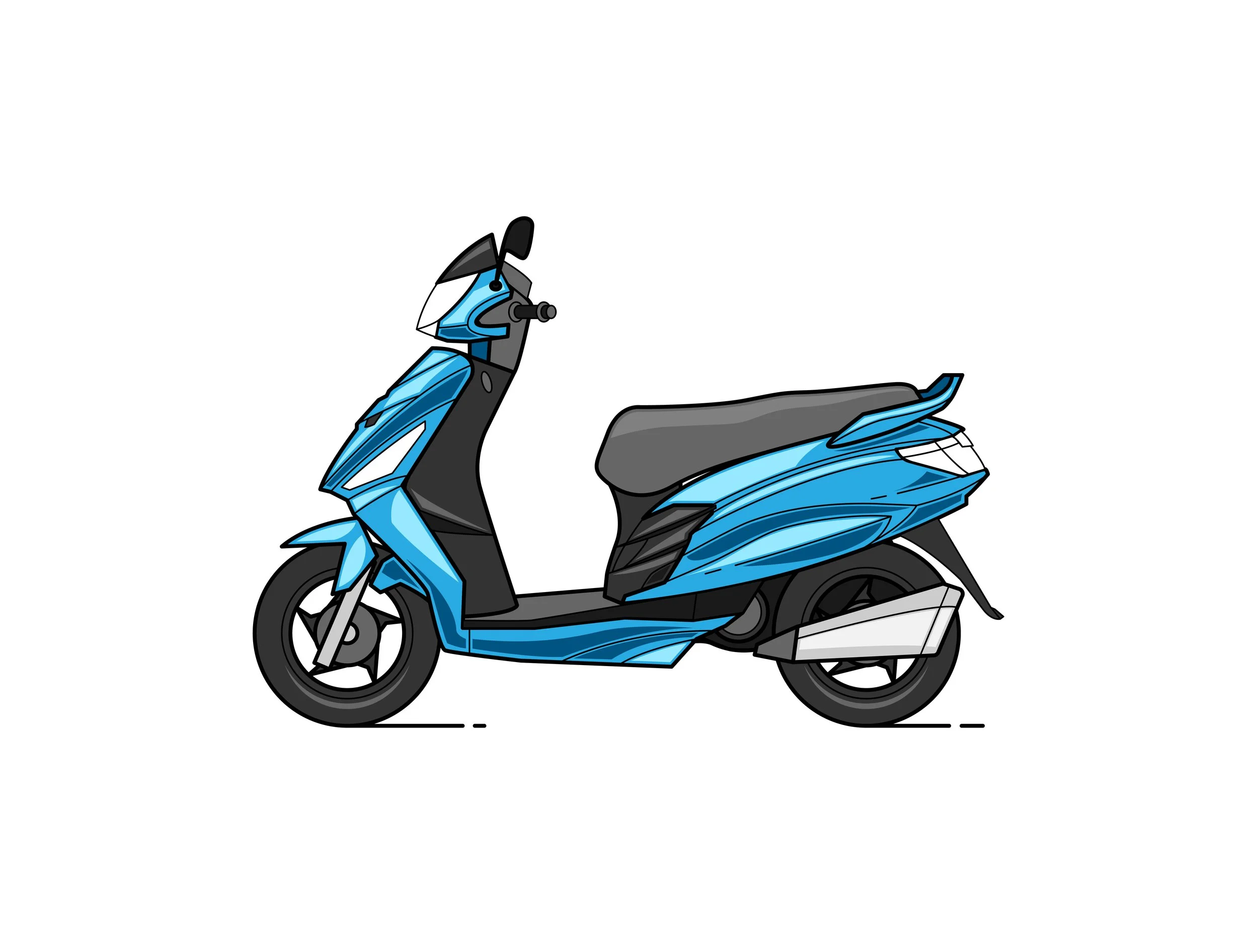Blue and black modern scooter with a sleek design and a comfortable seat.