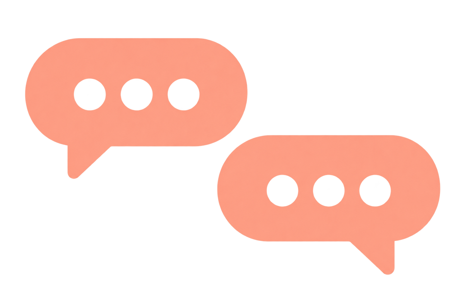 Two speech bubbles, one larger and one smaller, both in a soft pink color, resembling conversation icons.