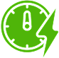 Green clock with a lightning bolt