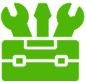 Green icon of a crocodile with geometric shapes.