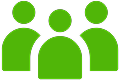 A simple graphic of three green human figures standing side by side.