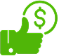 Green hand giving a thumbs up with a dollar sign in a speech bubble above