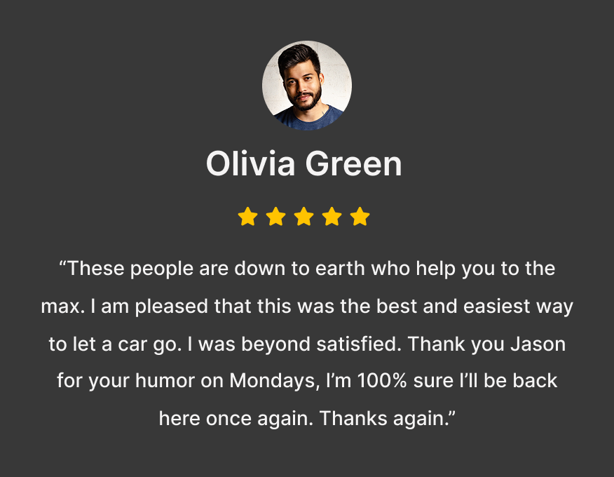 Customer review for Amanda Ruiz praising quick service and cash in hand, with a five-star rating.