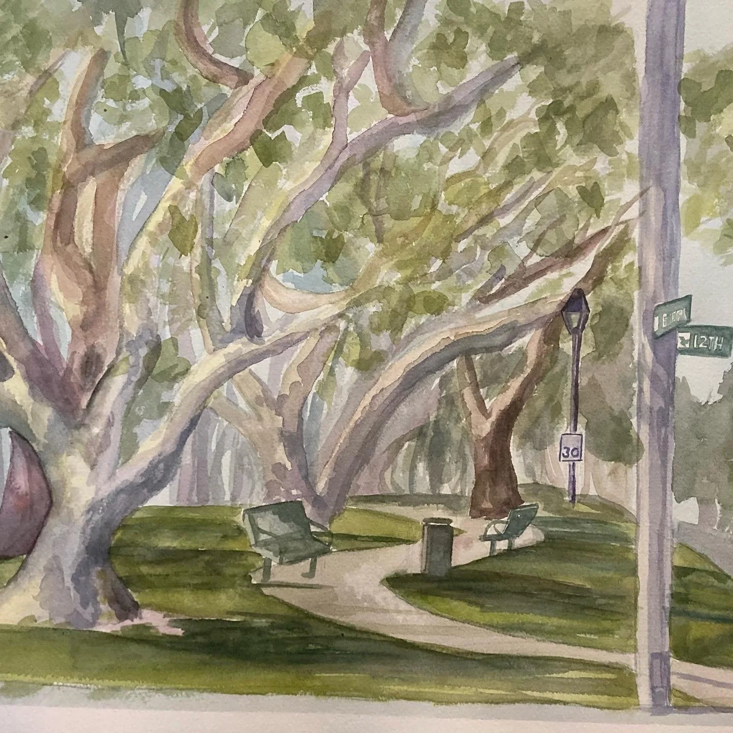 greenbelt in seal beach, watercolor on paper, 2022