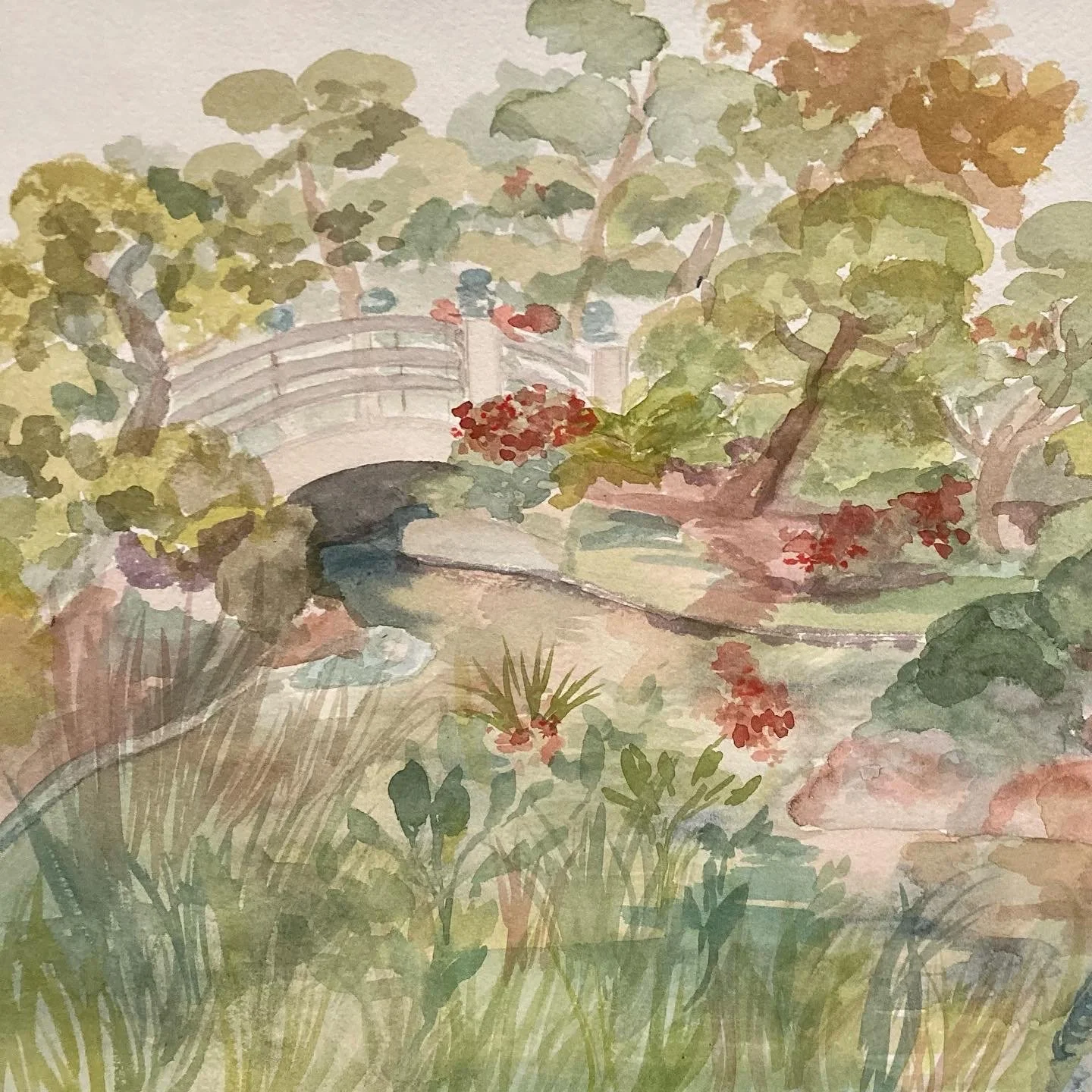Japanese garden, watercolor on paper, 2023