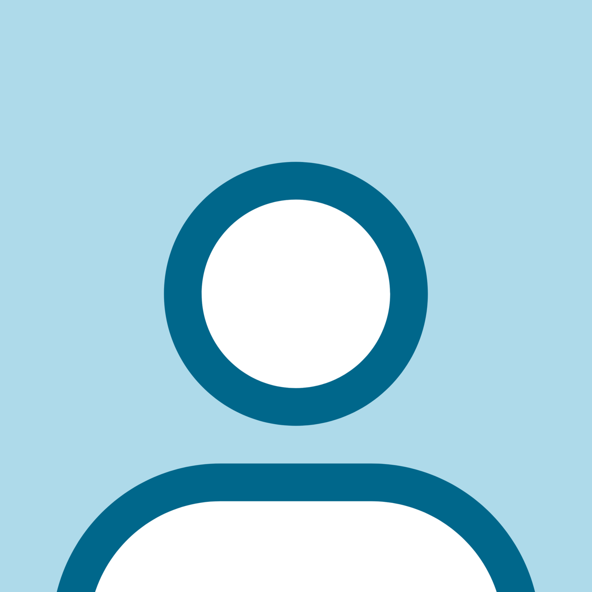 Placeholder avatar image with a circular outline and a blank face, on a light blue background