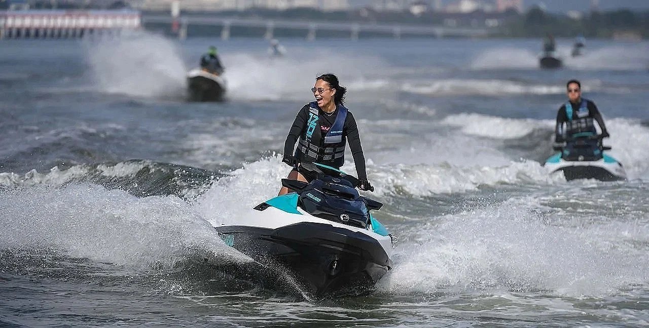 Guests riding J&J Jetski Rentals Sea-Doos near Bradenton and Anna Maria Island.