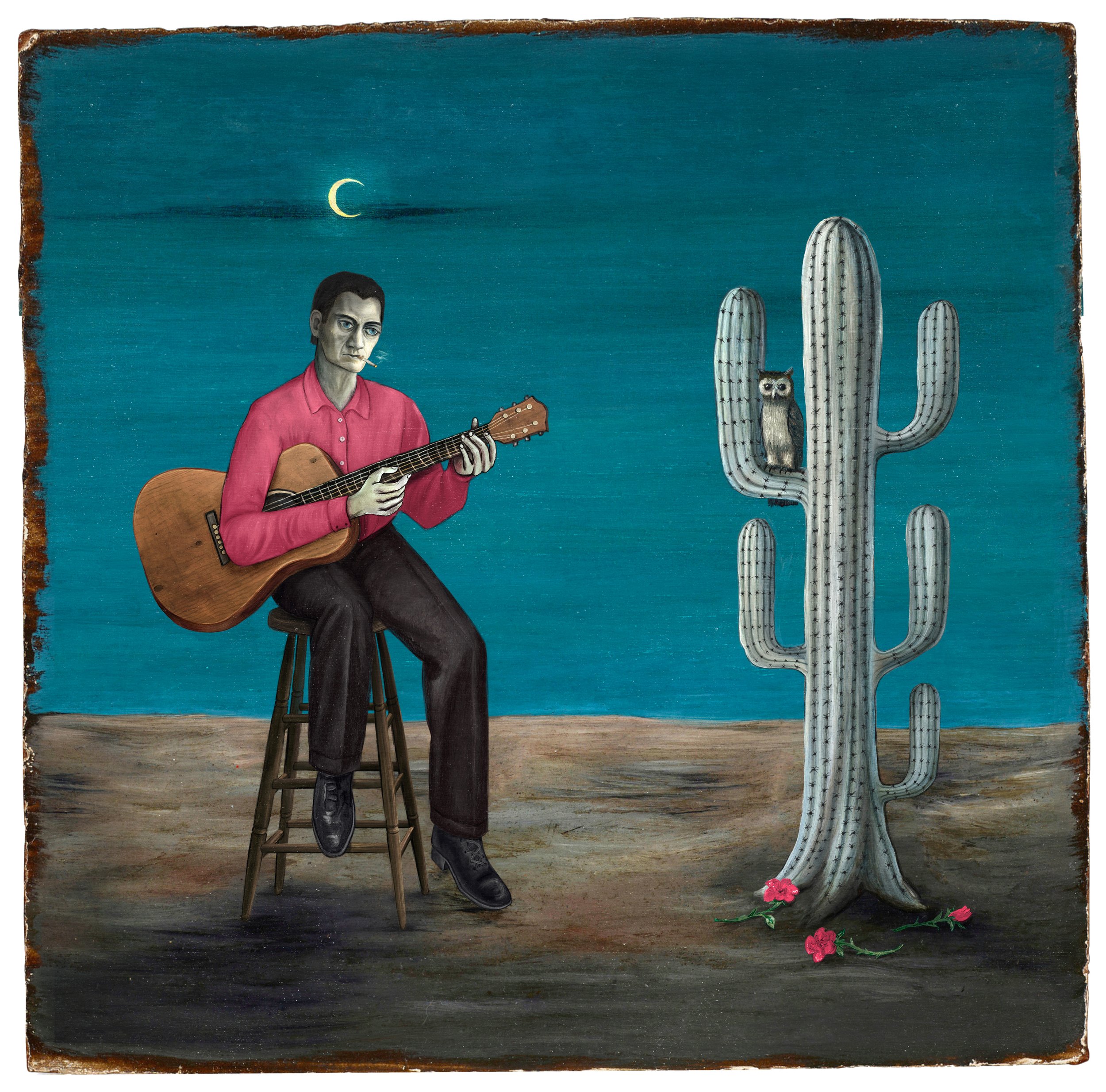 1950'S TOUGH GUY HAUNTED BY AN OWL - 55 x 65 cm