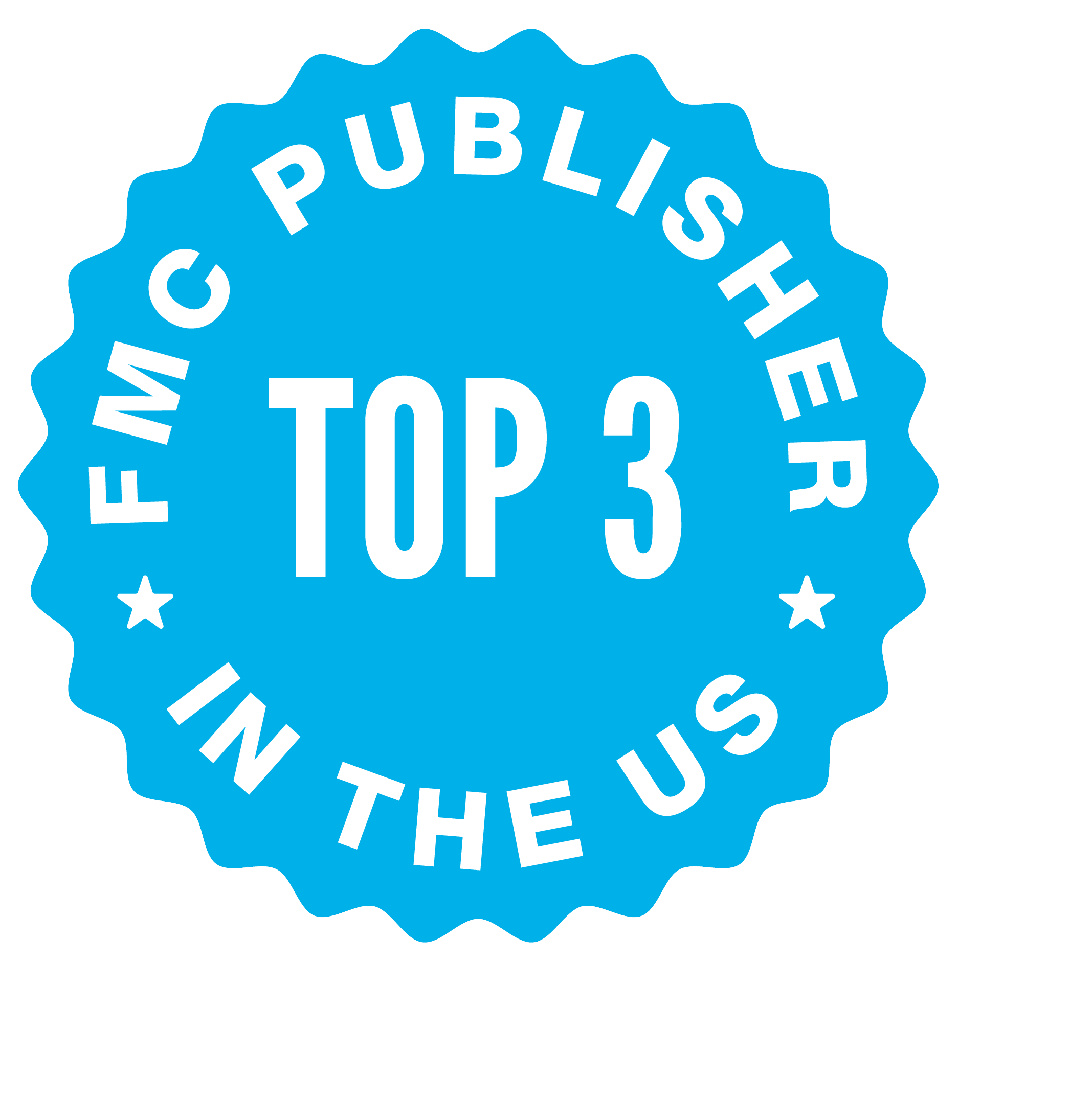 Blue seal with text "FMC Publisher Top 3 in the US."