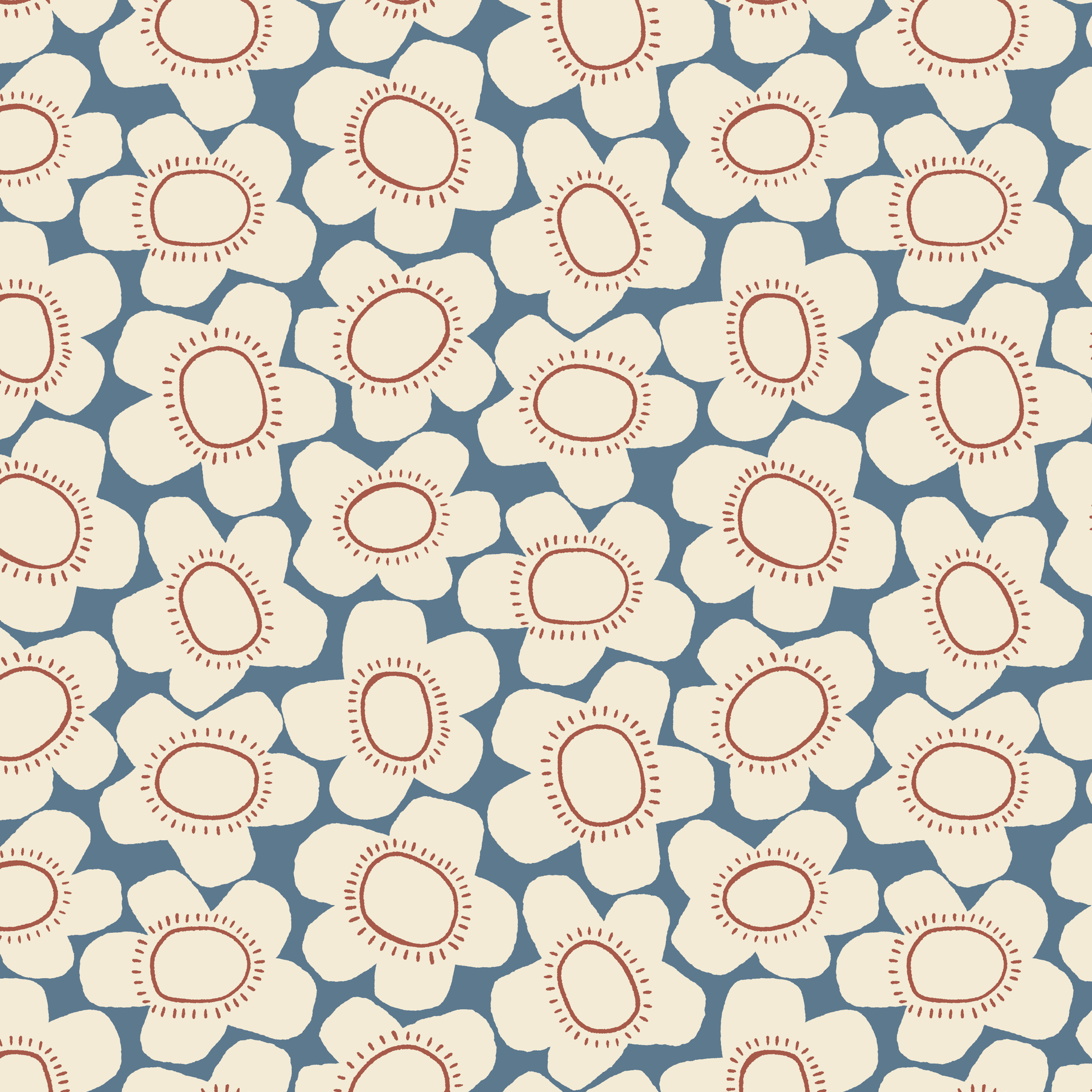 Bold Poppies - provincial blue & off white
