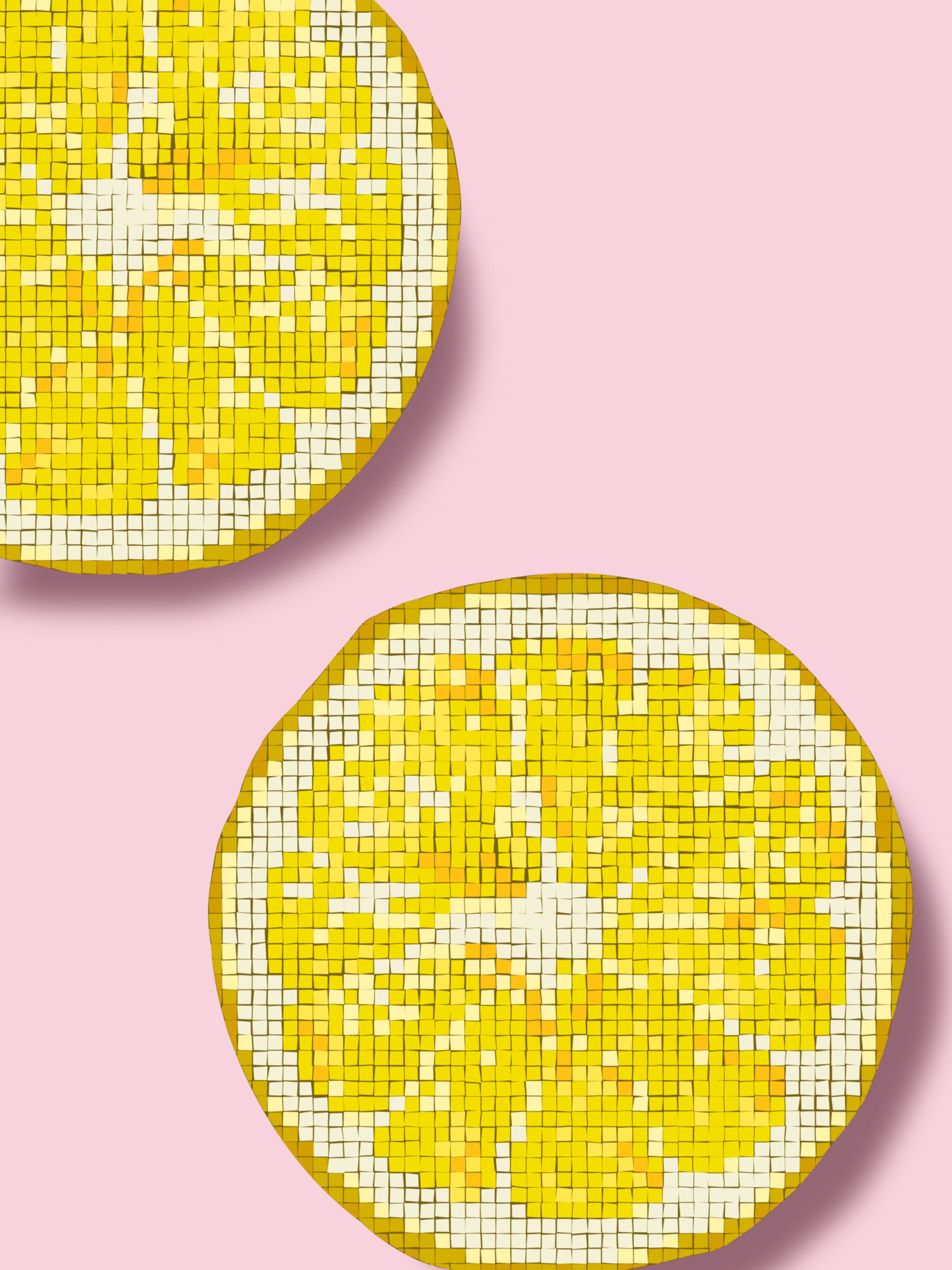 Mosaikartige Zitronenscheiben auf einem rosa Hintergrund.