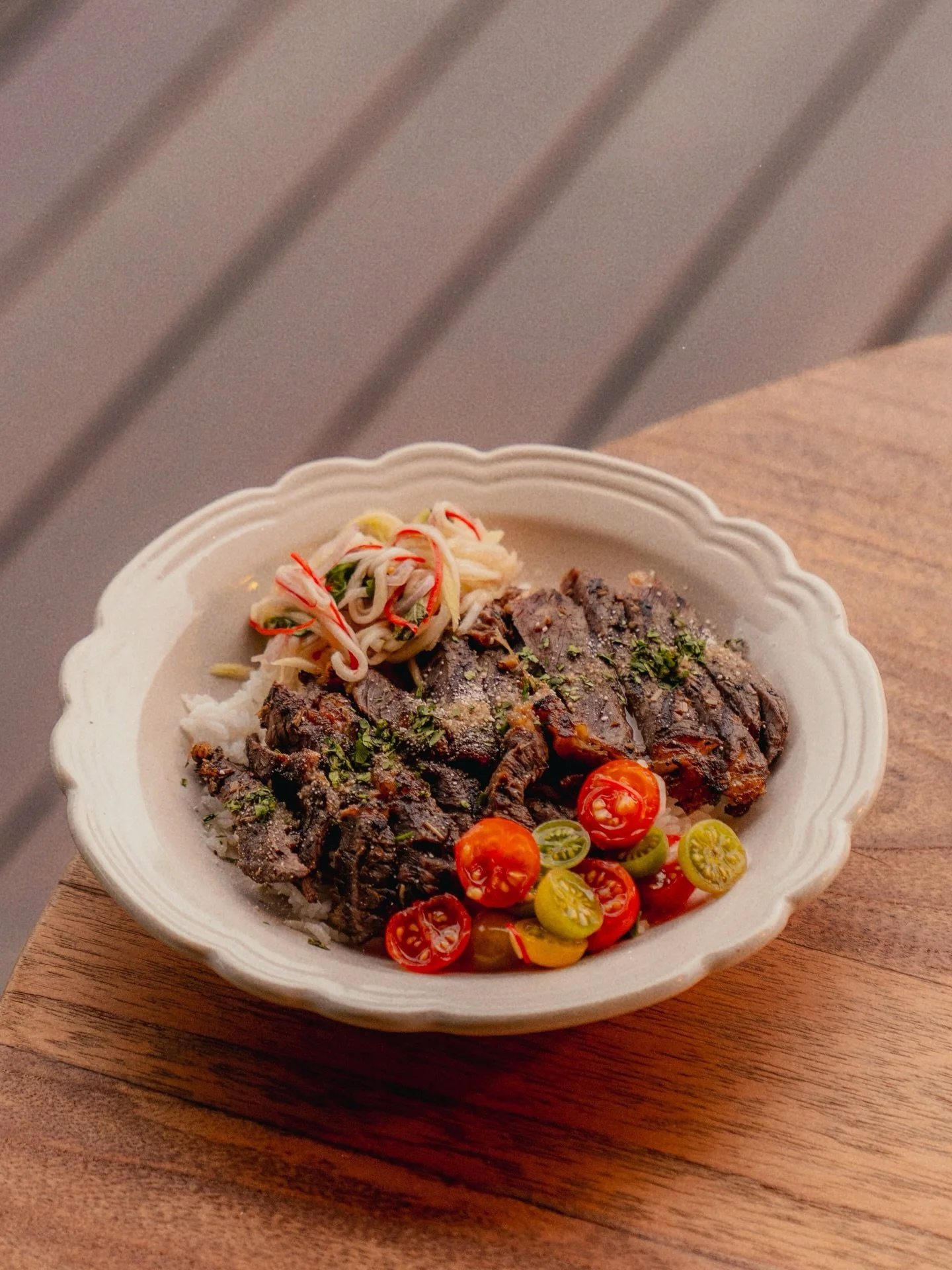 Hot lunch pick: Tender ribeye steak, grilled and dressed in a tamarind dressing with a crunchy mango salad on the side. Citrusy, punchy and simply satisfying. 

Daily Lunch service from 11am - 3pm