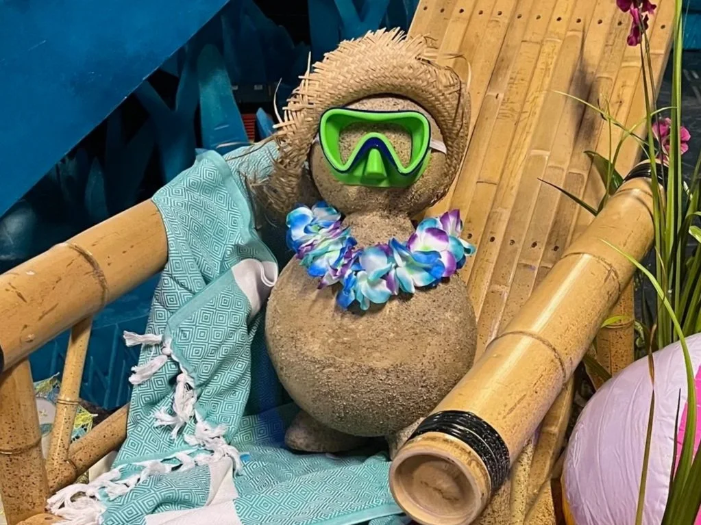 Sandman sculpture made from foam balls with added texture.