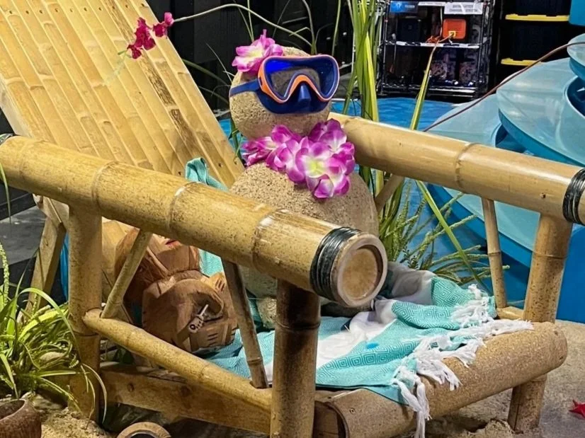 Sandman sculpture made from foam balls with added texture.