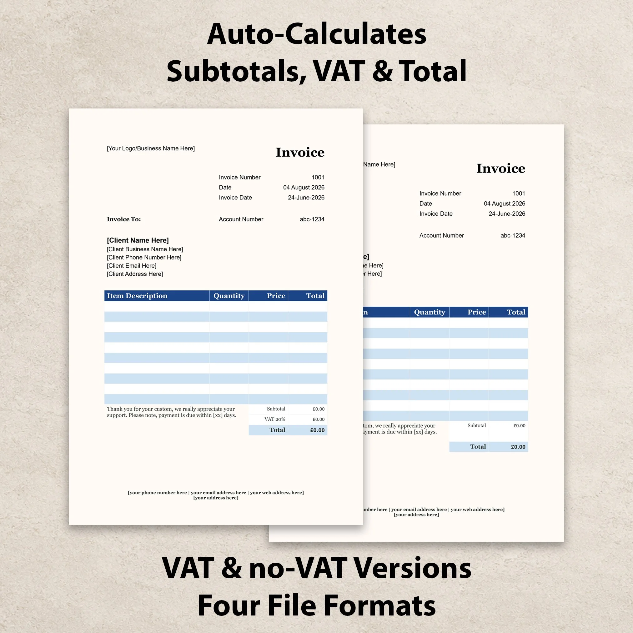 Sole Trader Invoice Template - Marine Blue