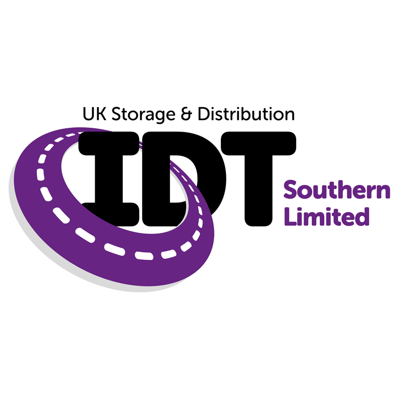 Logo of UK Storage & Distribution, featuring the text 'IDT Southern Limited' with a purple road graphic encircling the 'IDT' letters.