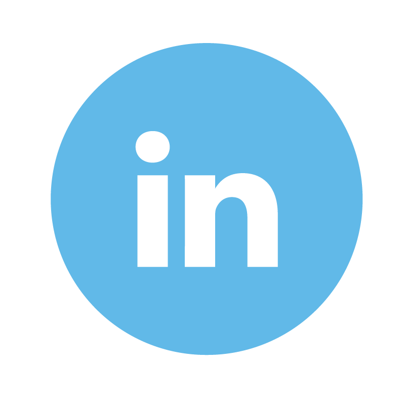LinkedIn logo with a blue circle and black text 'in' in the center.