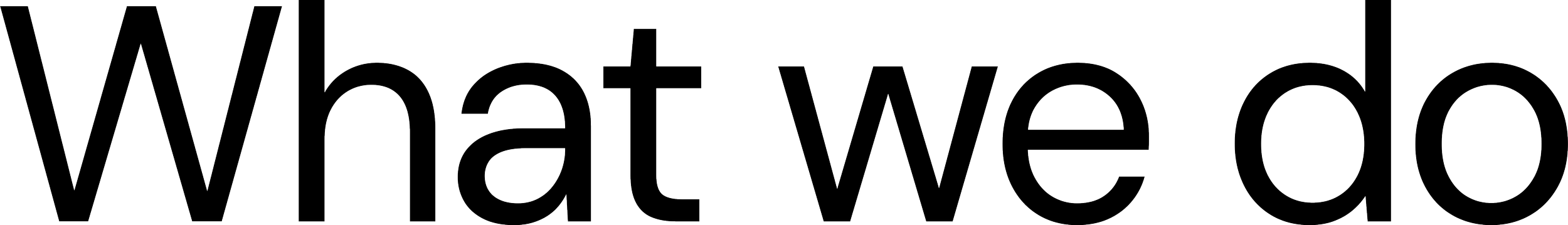 The text 'what we do' written in large, outlined font.