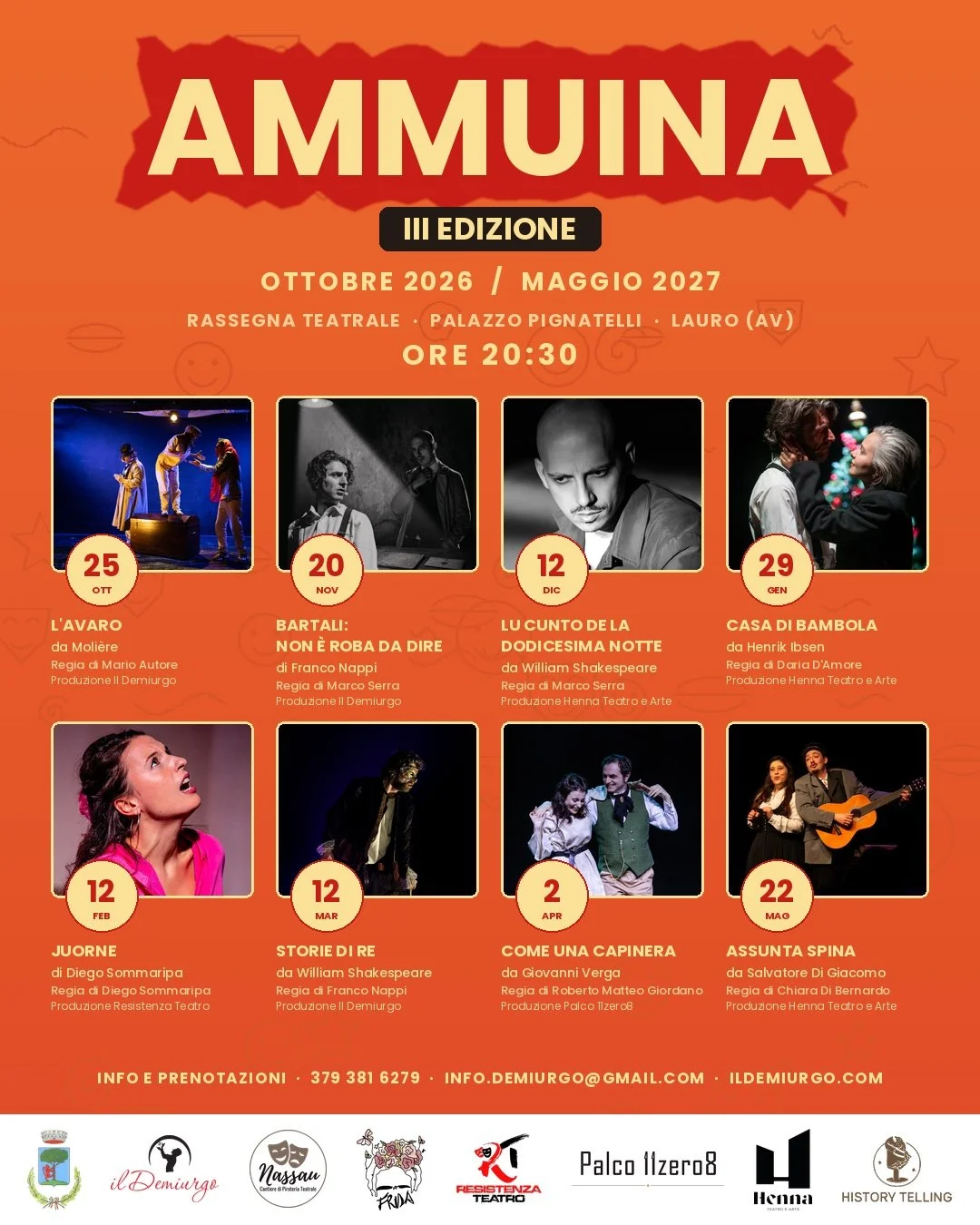 Ammuina III edizione: programma della rassegna teatrale a Palazzo Pignatelli, Lauro (AV), ottobre 2026 – maggio 2027