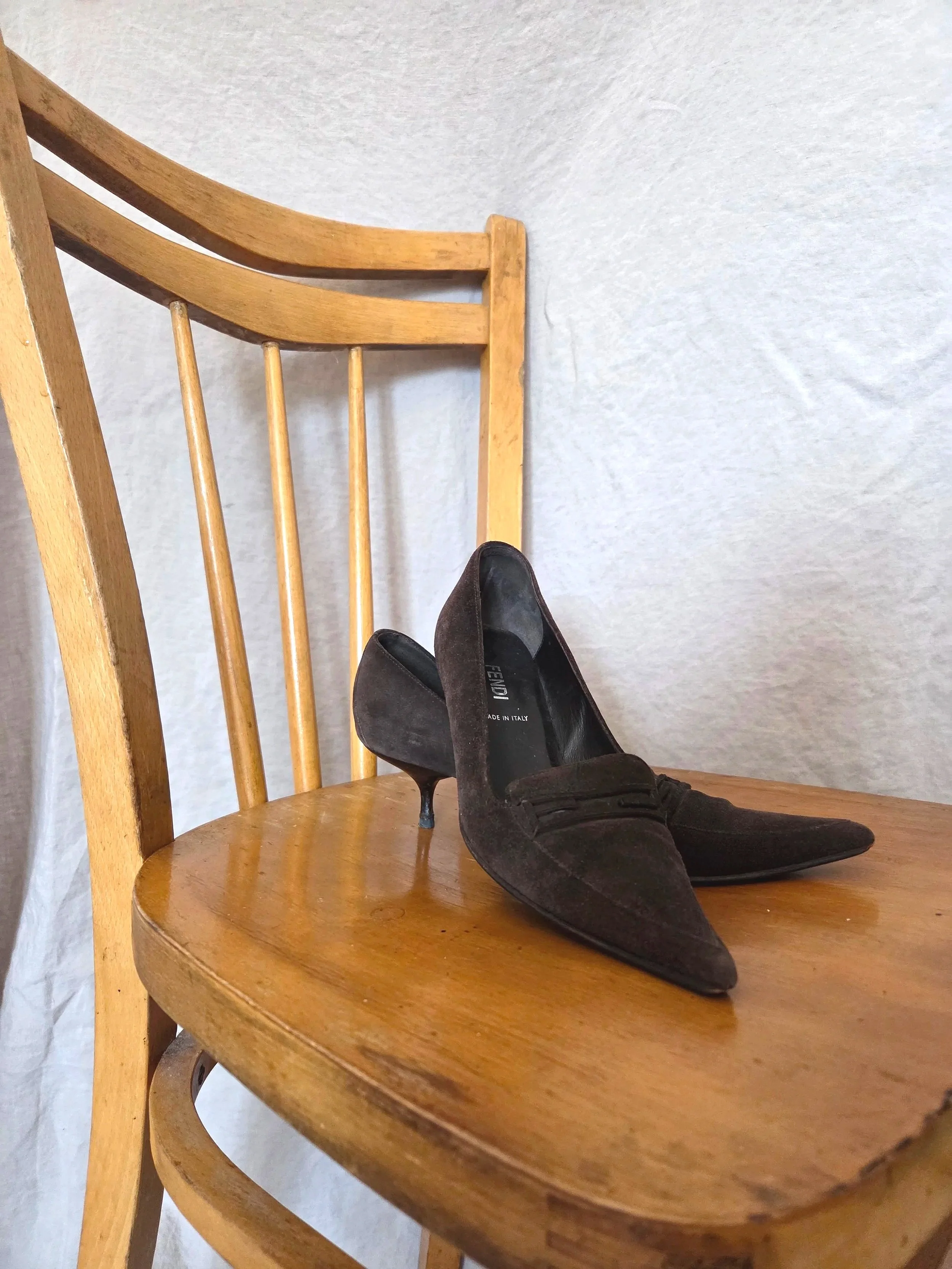 Fendi Dark Chocolate Suede Kitten Heels