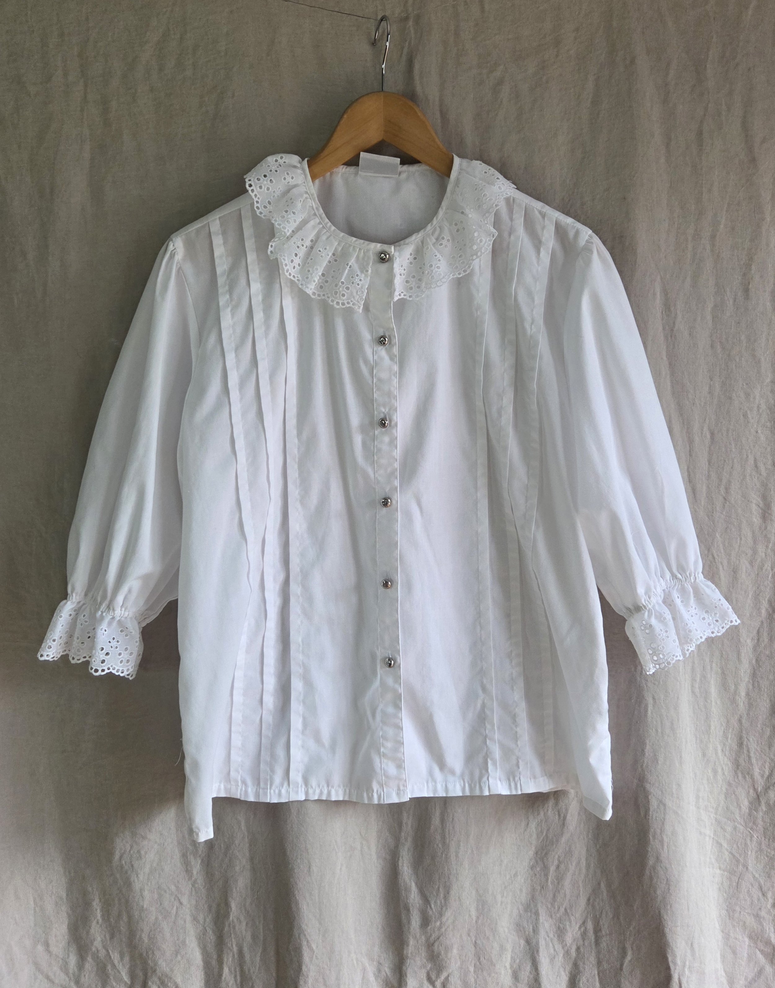 Vintage White Lace-Trimmed Blouse