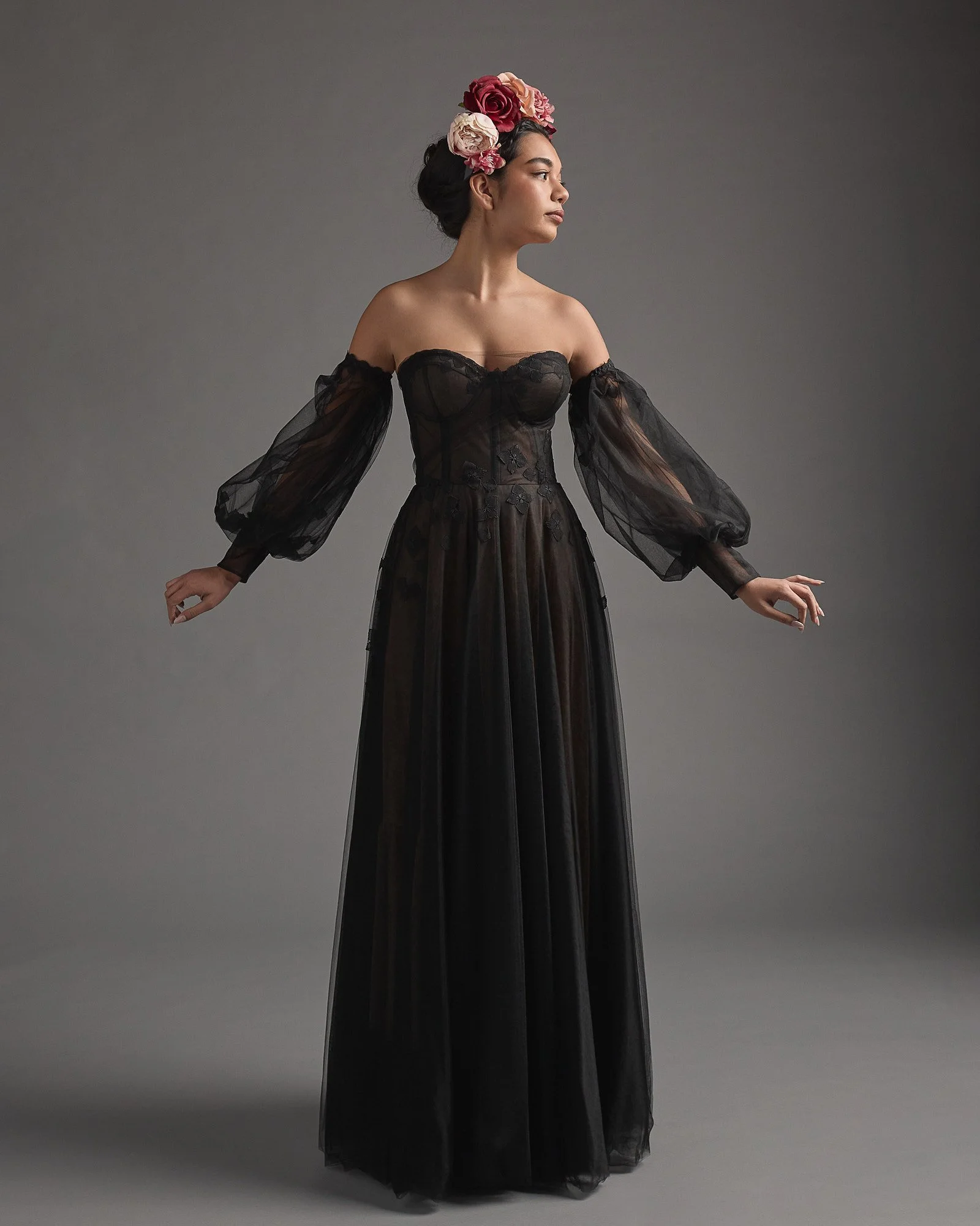 Cumulus Gown in black tulle and lace