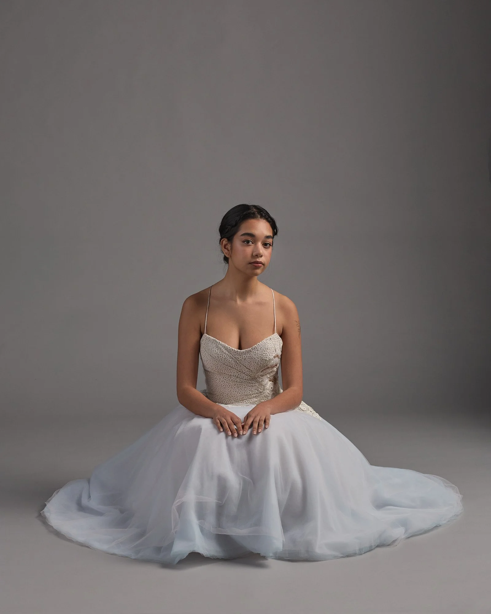 Nimbus in blue and pink tulle with lace and hand beaded bodice