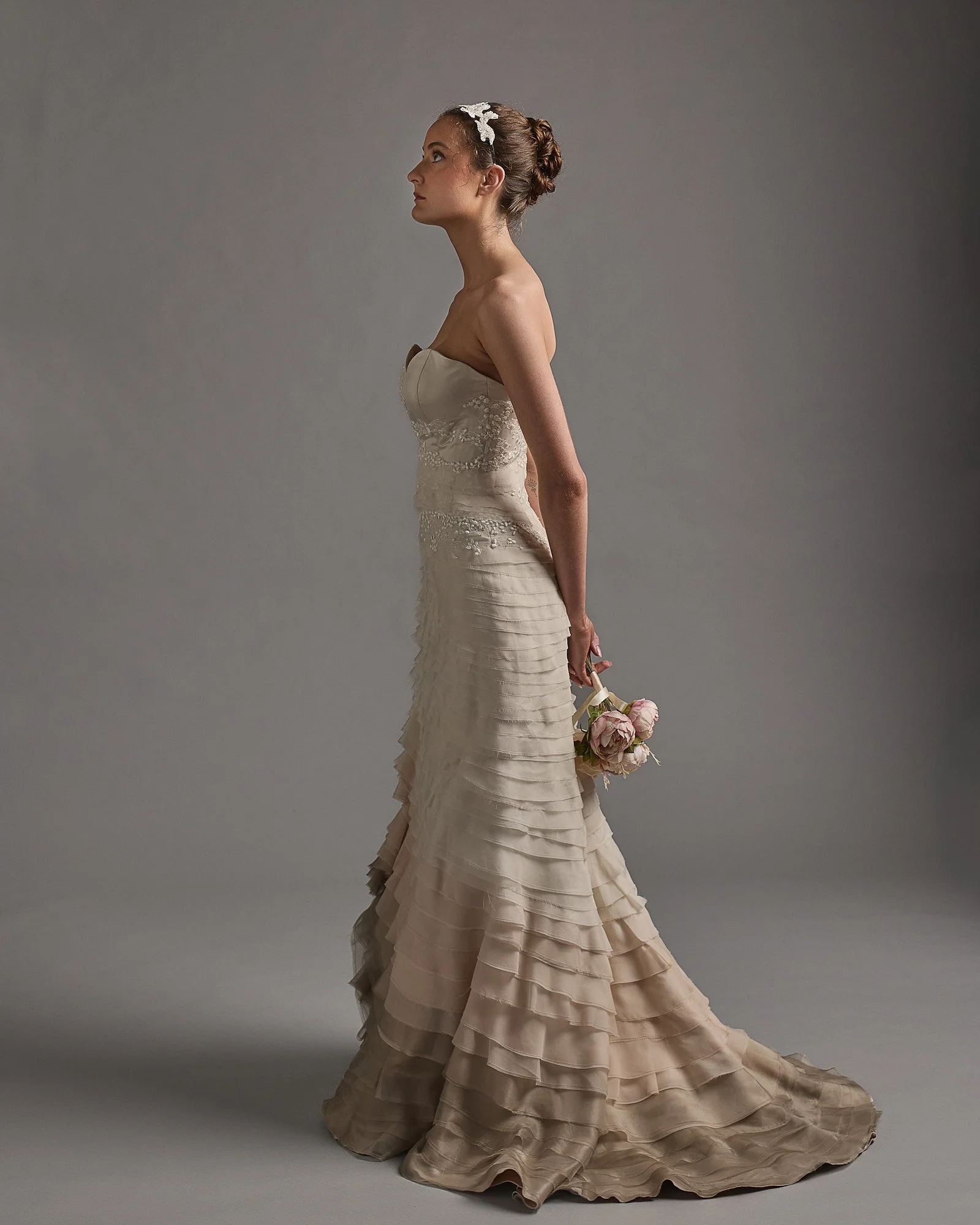 Strata in ivory, pink and buff silk organza