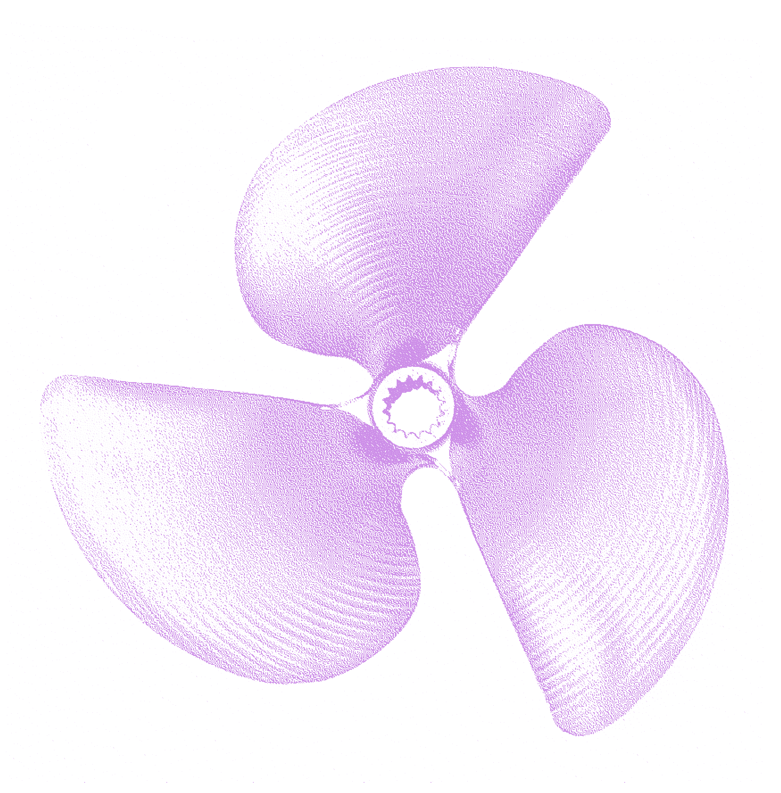 A digital illustration of a three-bladed purple boat propeller symbolising the sauna boat.